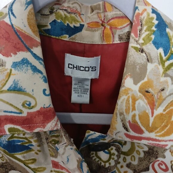 Chico's floral Multicolor Artsy Print button front jacket, SIZE 1, LINED LINEN - Picture 2 of 8